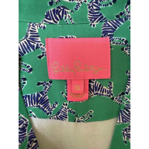 Lilly Pulitzer Winona Stretch Beautiful Dress Green Blue Zebras VNeck Statement - Picture 6 of 15
